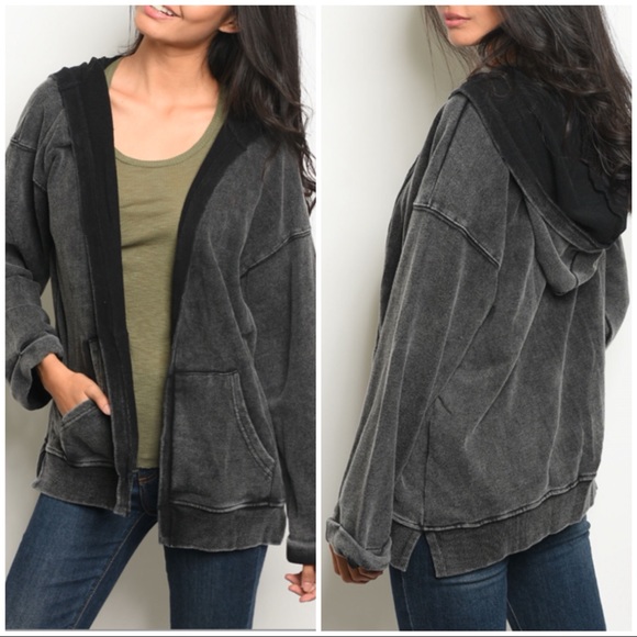 Jackets & Blazers - BELLA BLACK washed jacket/Sweater- hoodie